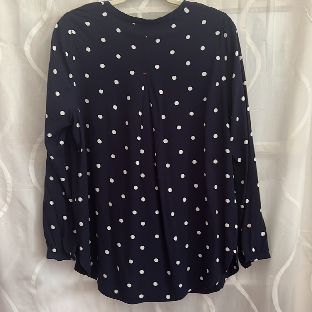 Joules, Navy Blue & White Polka Dot, V Neck, Long Sleeve Top, Size 8 - Picture 3 of 5